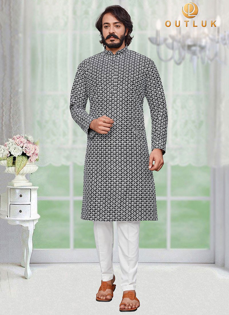 Black Colour Outluk vol 25 Stylish Fancy Designer Party And Function Wear Art Silk With Lucknowi Kurta Churidar Pajama Redymade Collection 25005